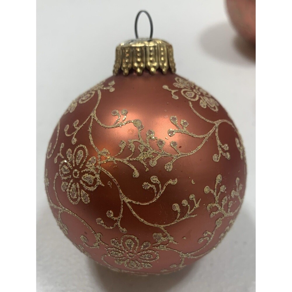 Vintage Krebs West Germany Glass Ornament Pink Glitter Mica Floral Set Of 3